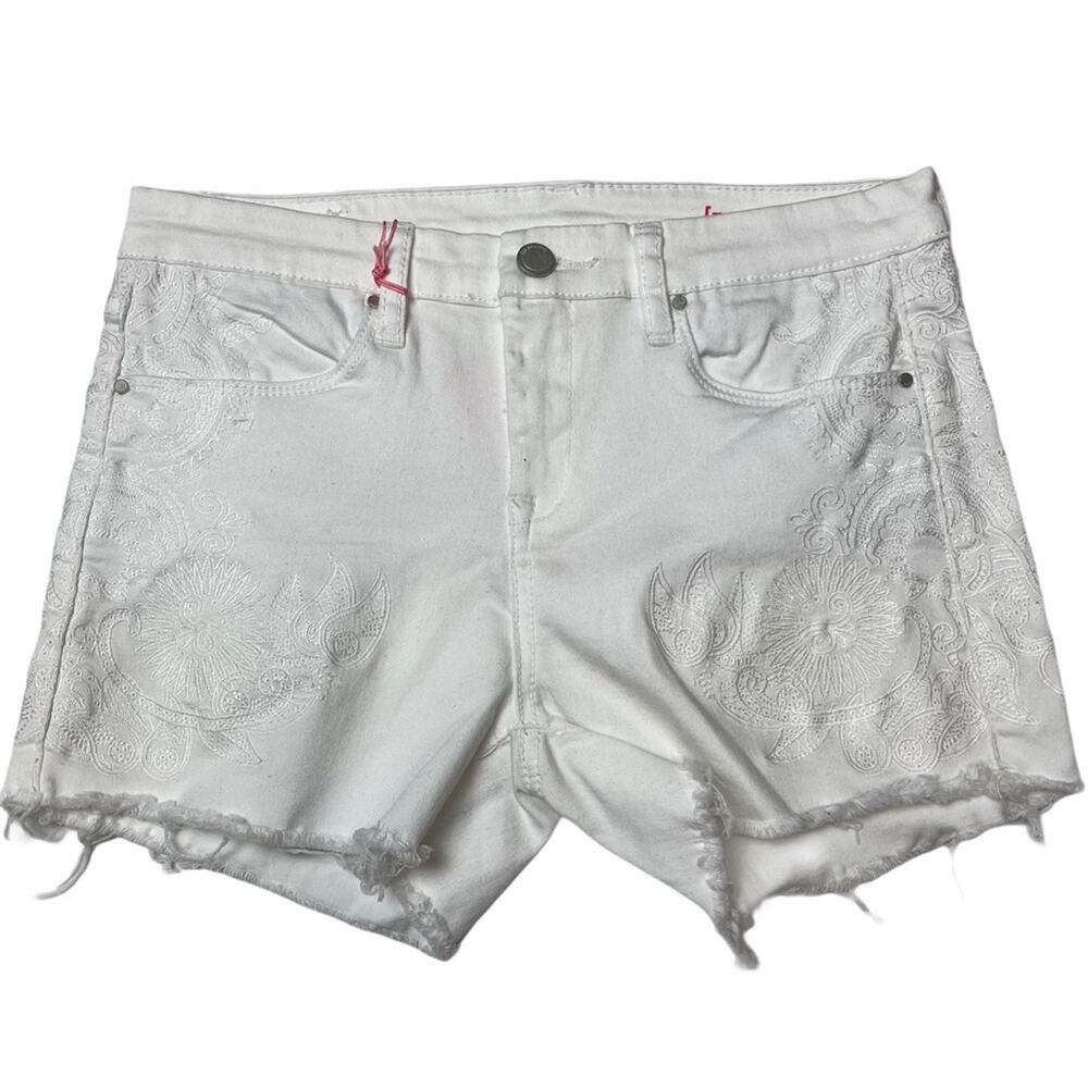 Blank NYC Girl's Embroidered Denim Shorts White 14